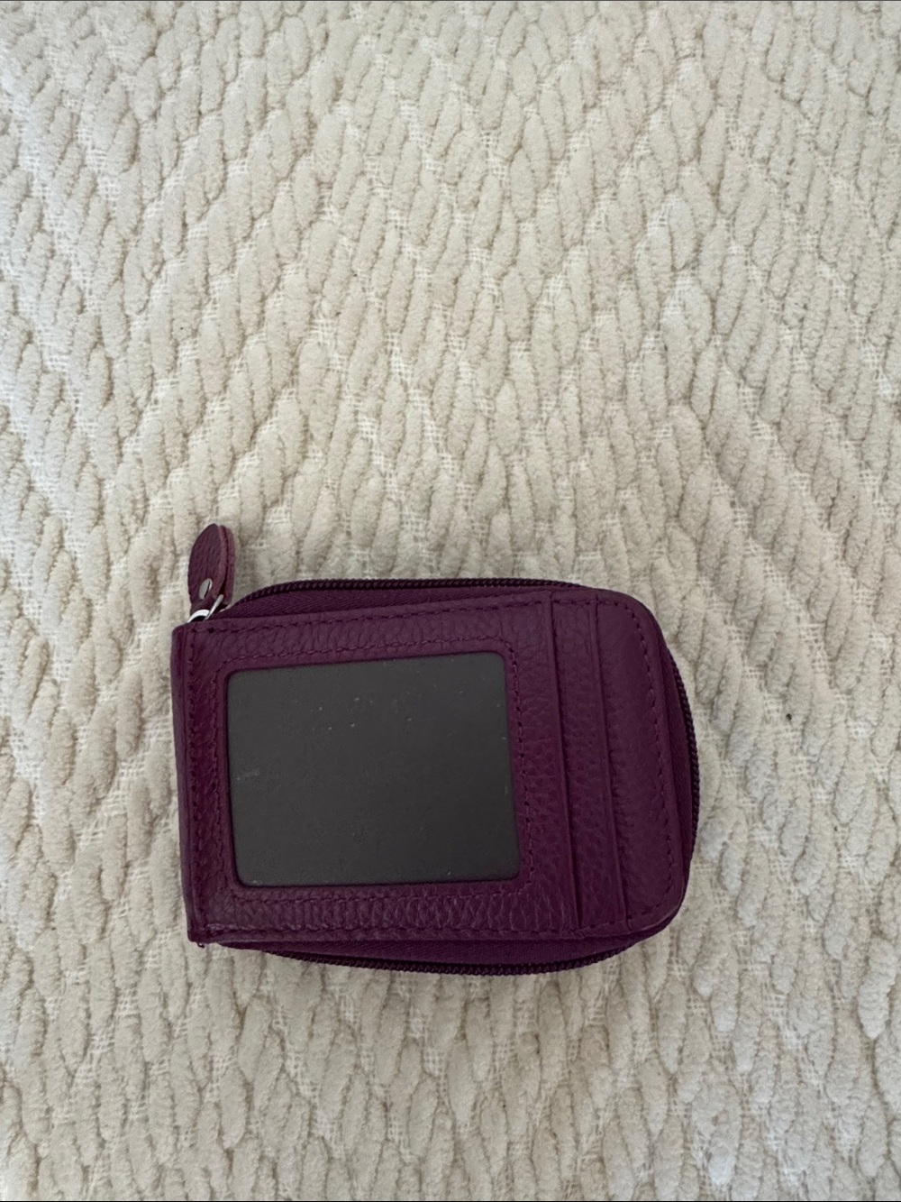 Compact Zippered Card Holder with ID Window - Plum
